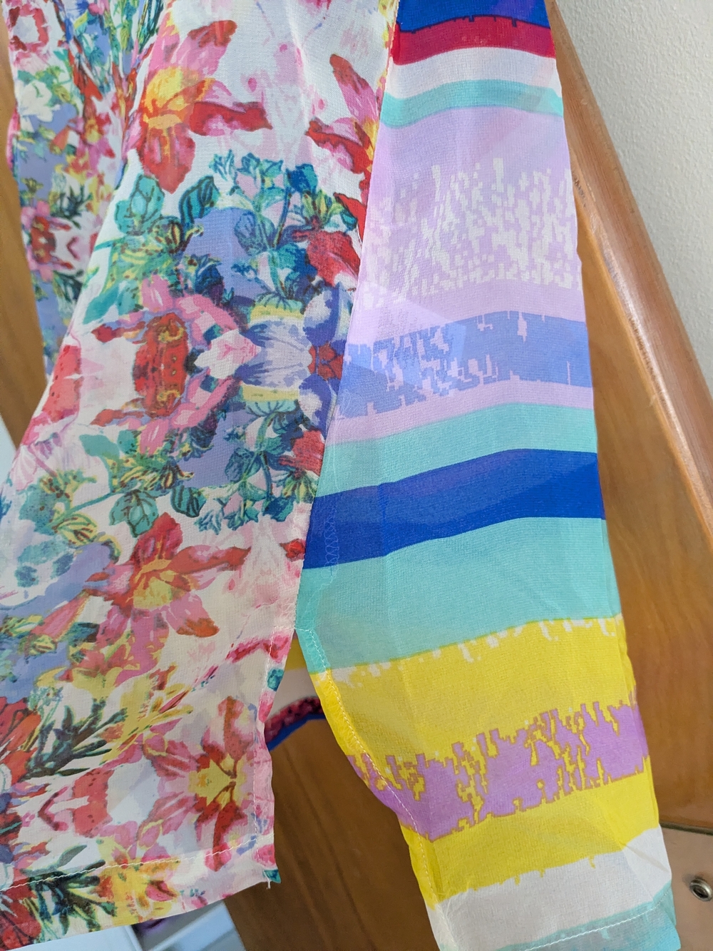 Daisy Fuentes Sheer Multicolor Floral Front/Striped Back Sleeveless Top - Picture 3 of 8